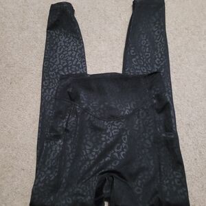 Tier Active Black Leopard Print Leggings 25in. Inseam, Faux Leather Look (S)
